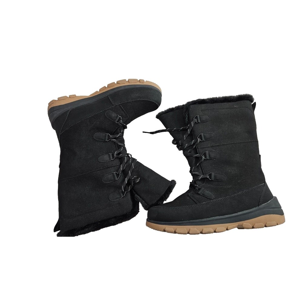 Thermolite Black Mid Calf Round Toe Laces Flat Women's Boots Size 10